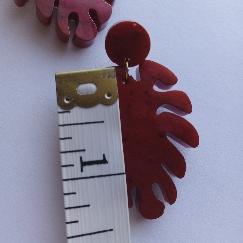 3/$45 Red resin leaf and stud handcrafted earrings holiday fall Christmas boho - Picture 4 of 4